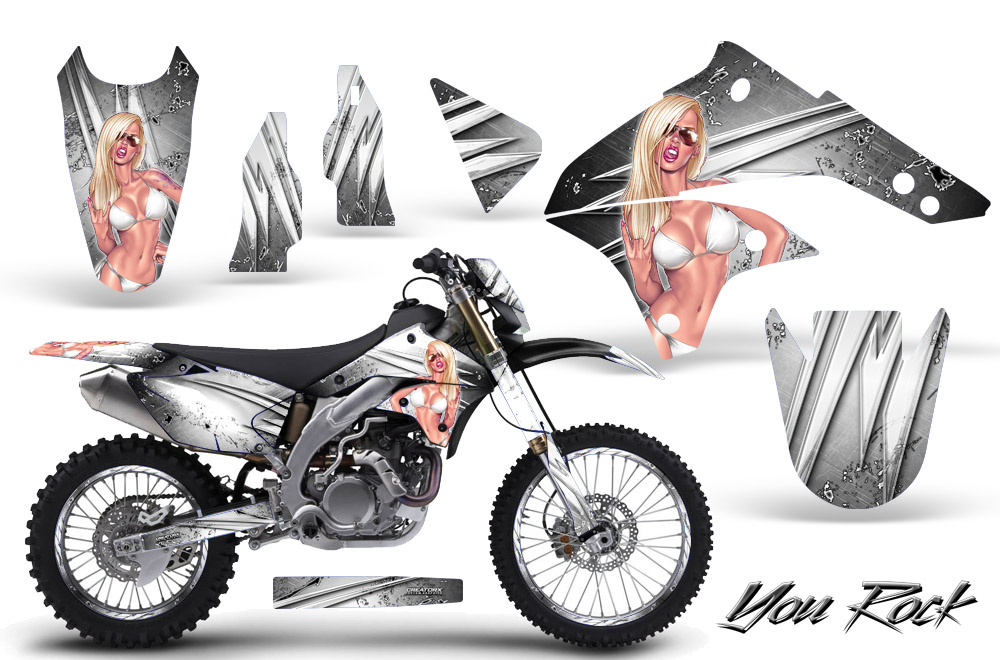 Kawasaki KLX450 Graphics Kit 08-12 You Rock White NP Rims